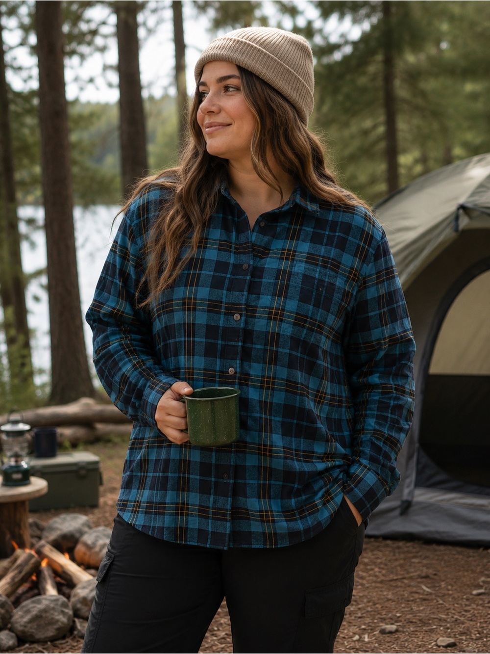 The North Face Women’s XL Blue Plaid Cotton Flannel Button Up Shirt
